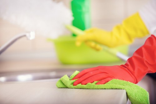 Stain removal treatment on a sofa cushion